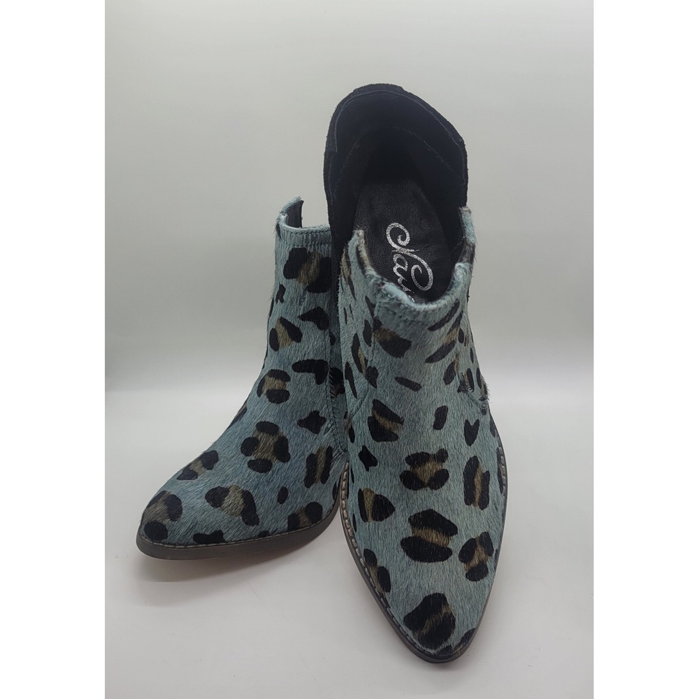 Naughty Monkey Camilyn Booties Women's 7 Leopard Blue Calf Hair Ankle Boots